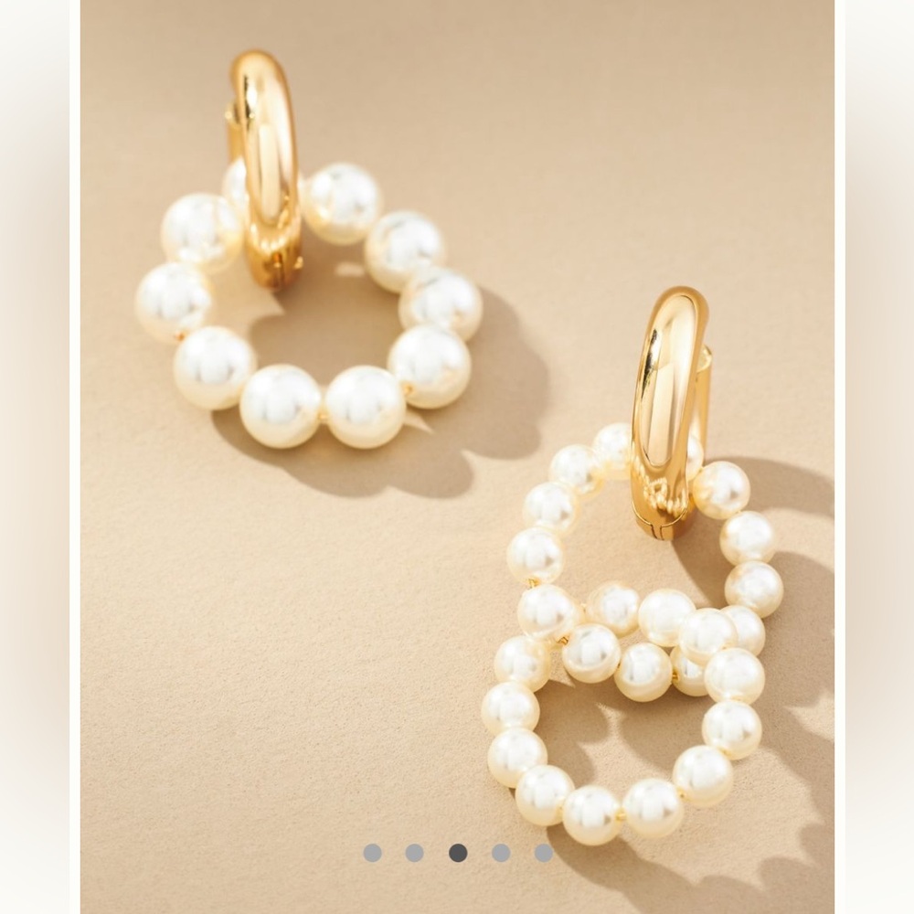 NWOT Asymmetrical pearl hoop huggie earrings (faux pearls) - Picture 5 of 6
